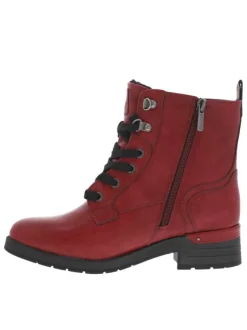 Bottines rouges à talon décroché bas avec un zip et des lacets ronds