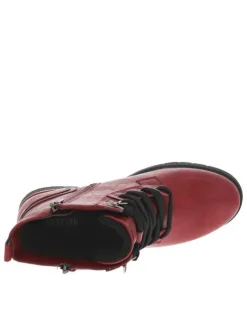 Bottines rouges à talon décroché bas avec un zip et des lacets ronds