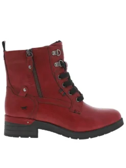 Bottines rouges à talon décroché bas avec un zip et des lacets ronds