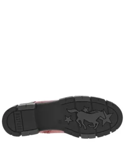 Bottines rouges à talon décroché bas avec un zip et des lacets ronds