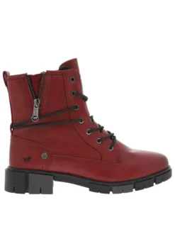 Bottines rouges à talon décroché bas avec un zip et des lacets ronds