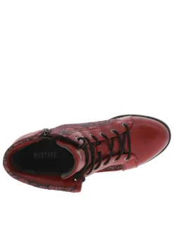 Bottines rouges à talon décroché haut avec un zip et des lacets ronds