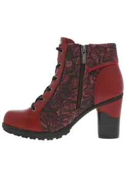 Bottines rouges à talon décroché haut avec un zip et des lacets ronds