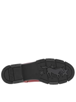 Bottines rouge à talon décroché bas et à zip et lacets ronds avec logo