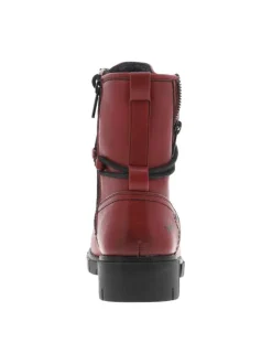 Bottines rouge à talon décroché bas et à zip et lacets ronds avec logo