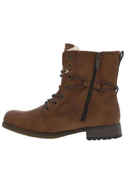 Bottines à talons décroché cognac avec fermeture zip et lacets ronds décoratifs