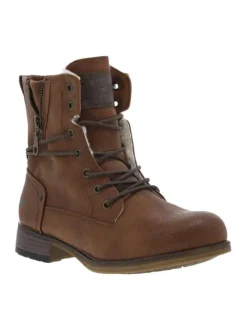 Bottines à talons décroché cognac avec fermeture zip et lacets ronds décoratifs