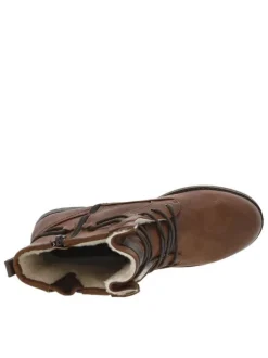 Bottines à talons décroché cognac avec fermeture zip et lacets ronds décoratifs