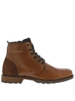Bottines tan en cuir à talon décroché bas avec des lacets et un zip latéral