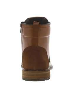 Bottines tan en cuir à talon décroché bas avec des lacets et un zip latéral