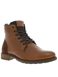 Bottines tan en cuir à talon décroché bas avec des lacets et un zip latéral