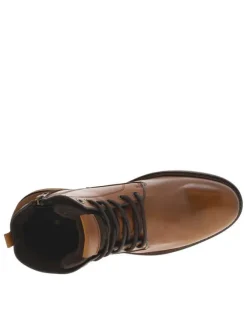 Bottines tan en cuir à talon décroché bas avec des lacets et un zip latéral