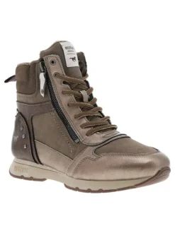 Bottines taupe compensées, à lacets et zip latéral intérieur doublé