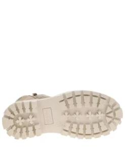 Bottines taupe fourrées à semelle plate à talon décroché bas et à lacets et zip latéral