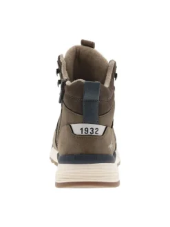Bottines taupe plates, à zip et lacets ronds marque intégrée dans le quartier