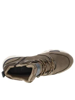 Bottines taupe plates, à zip et lacets ronds marque intégrée dans le quartier