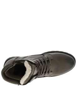 Bottines taupe à talon décroché bas avec des lacets plats et un zip