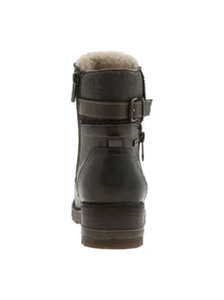 Bottines taupe à talon décroché bas avec des lacets plats et un zip