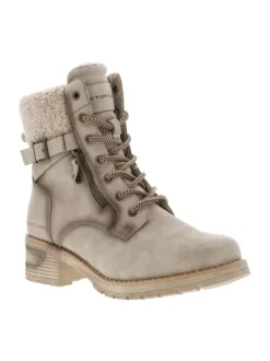 Bottines taupe à talon décroché bas avec un zip et des lacets ronds