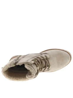 Bottines taupe à talon décroché bas avec un zip et des lacets ronds