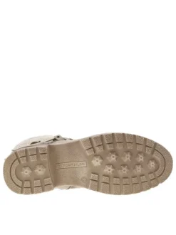 Bottines taupe à talon décroché bas avec un zip et des lacets ronds