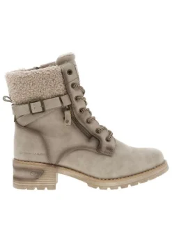 Bottines taupe à talon décroché bas avec un zip et des lacets ronds