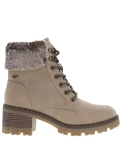 Bottines taupe à talon décroché moyen avec une doublure en fausse fourrure