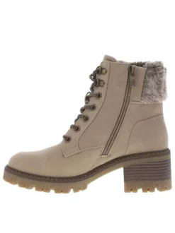 Bottines taupe à talon décroché moyen avec une doublure en fausse fourrure