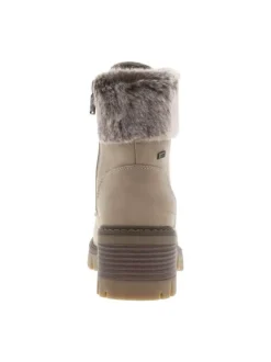 Bottines taupe à talon décroché moyen avec une doublure en fausse fourrure