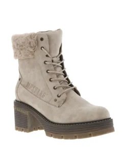 Bottines taupe à talon décroché moyen avec un zip et des lacets ronds