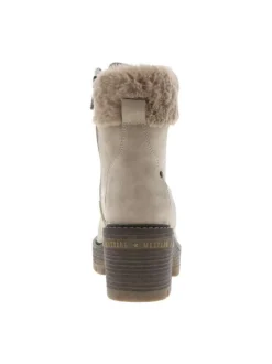 Bottines taupe à talon décroché moyen avec un zip et des lacets ronds