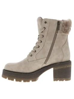 Bottines taupe à talon décroché moyen avec un zip et des lacets ronds
