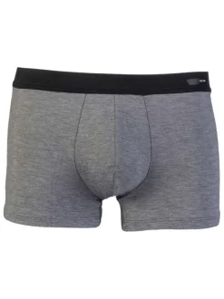 Boxer anthracite légèrement chiné avec taille élastiquée noire et marque