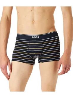 Boxer classique coupe regular rise en coton bleu marine rayé blanc et jaune