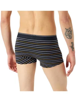 Boxer classique coupe regular rise en coton bleu marine rayé blanc et jaune
