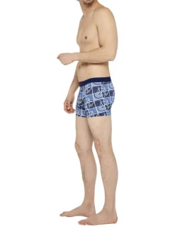 Boxer Classique en coton bleu avec des imprimés et une coupe fermée