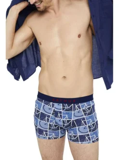 Boxer Classique en coton bleu avec des imprimés et une coupe fermée