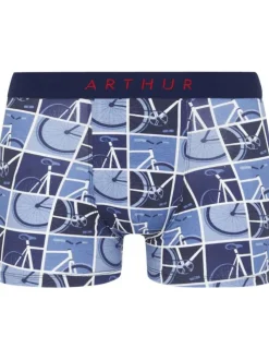 Boxer Classique en coton bleu avec des imprimés et une coupe fermée