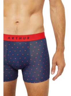 Boxer classique en coton marine avec un imprimé cœurs rouges intégral