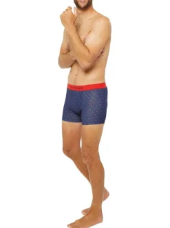 Boxer classique en coton marine avec un imprimé cœurs rouges intégral