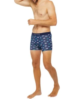 Boxer classique en coton marine avec un imprimé tortues et une coupe fermée
