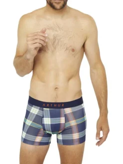 Boxer classique en coton marine imprimé carreaux multicolores