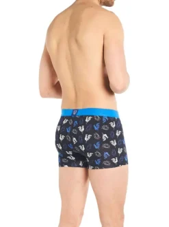 Boxer classique en coton marine imprimé coqs blancs et bleus