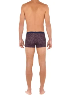 Boxer classique Figari marine à imprimé géométrique blanc et rouge coupe ouverte
