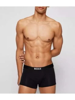 Boxer classique noir en coton uni avec logo imprimé