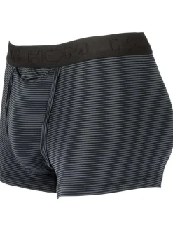 Boxer classique Simon à rayures horizontales grises et noires coupe ouverte