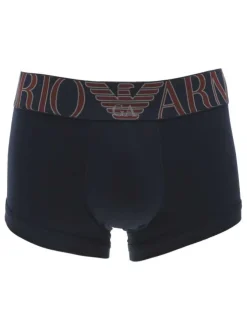 Boxer Emporio Armani marine en coton stretch uni à ceinture logotypée rouge