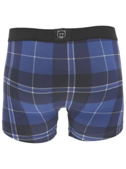 Boxer en coton bleu tartan avec une coupe ajustée et une taille élastiquée
