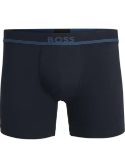 Boxer long en coton marine uni à ceinture élastiquée et logo bleu