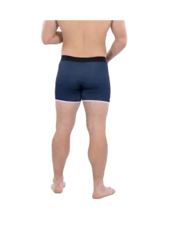 Boxer marine uni avec une coupe fermée et nom de la marque brodé